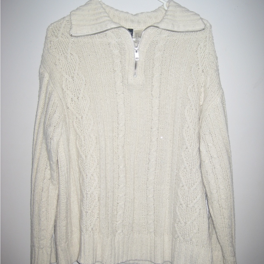 H&M Cream Cable-Knit Half-Zip Turtleneck Sweater